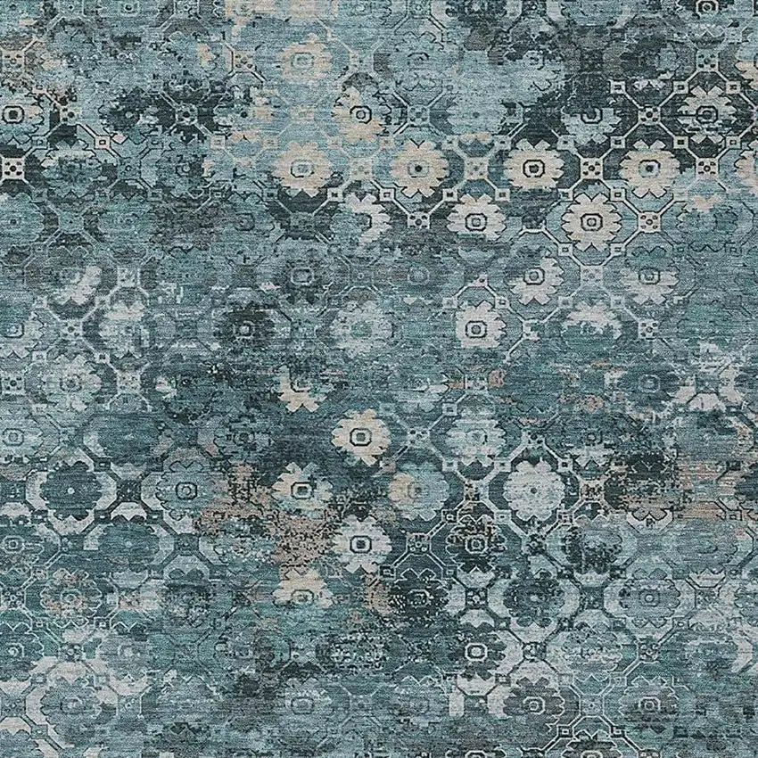 Teal Blue And Aqua Abstract Washable Indoor Outdoor Area Rug Photo 2