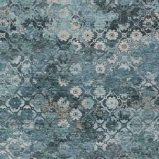 Teal Blue And Aqua Abstract Washable Indoor Outdoor Area Rug Photo 2