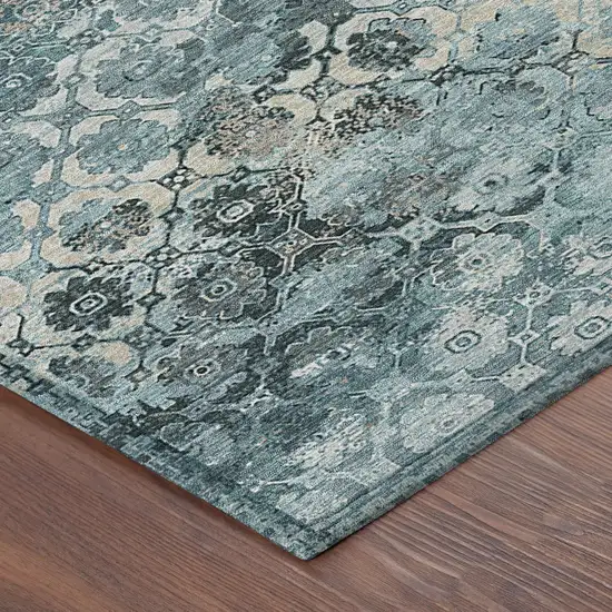 Teal Blue And Aqua Abstract Washable Indoor Outdoor Area Rug Photo 8