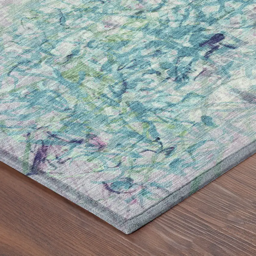 Teal Blue And Aqua Abstract Washable Indoor Outdoor Area Rug Photo 8