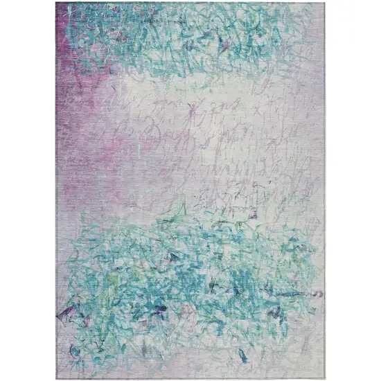 Teal Blue And Aqua Abstract Washable Indoor Outdoor Area Rug Photo 1