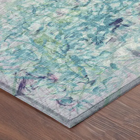 Teal Blue And Aqua Abstract Washable Indoor Outdoor Area Rug Photo 8