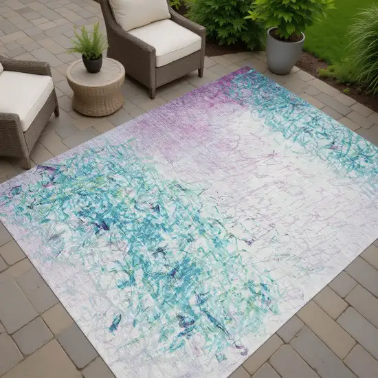 Teal Blue And Aqua Abstract Washable Indoor Outdoor Area Rug Photo 7