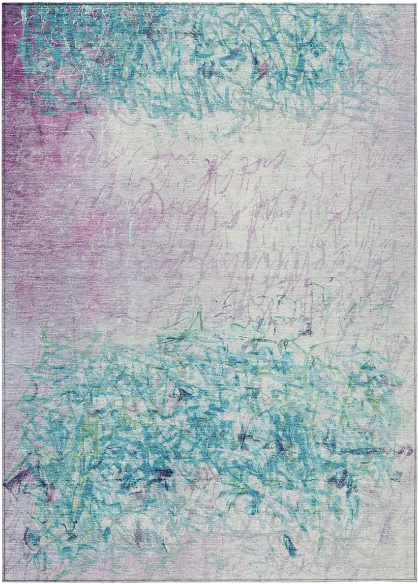 Teal Blue And Aqua Abstract Washable Indoor Outdoor Area Rug Photo 1