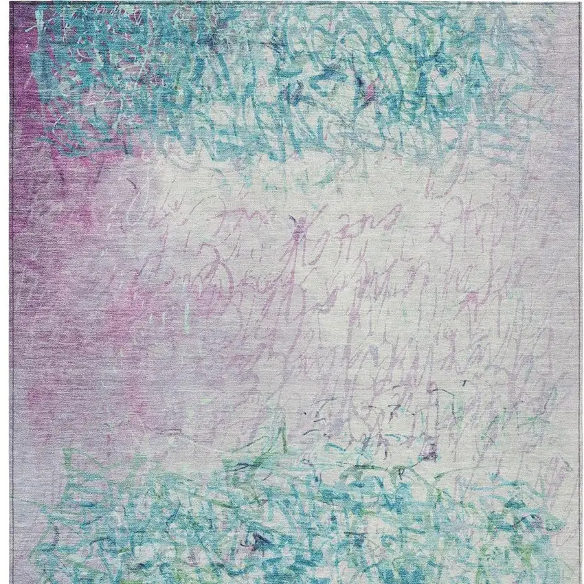 Teal Blue And Aqua Abstract Washable Indoor Outdoor Area Rug Photo 3