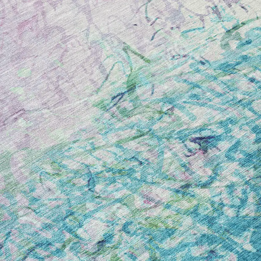 Teal Blue And Aqua Abstract Washable Indoor Outdoor Area Rug Photo 9