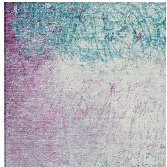 Teal Blue And Aqua Abstract Washable Indoor Outdoor Area Rug Photo 2