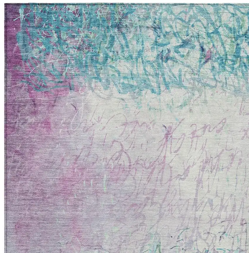 Teal Blue And Aqua Abstract Washable Indoor Outdoor Area Rug Photo 2