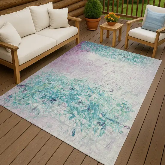 Teal Blue And Aqua Abstract Washable Indoor Outdoor Area Rug Photo 4