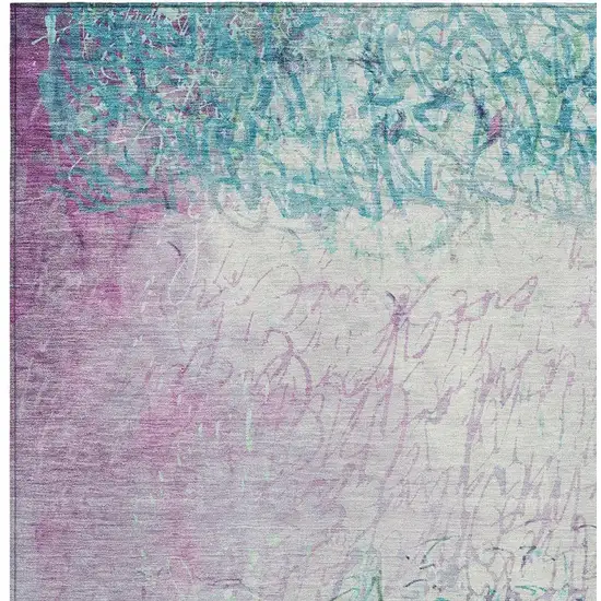 Teal Blue And Aqua Abstract Washable Indoor Outdoor Area Rug Photo 2