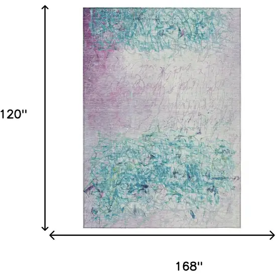 Teal Blue And Aqua Abstract Washable Indoor Outdoor Area Rug Photo 6