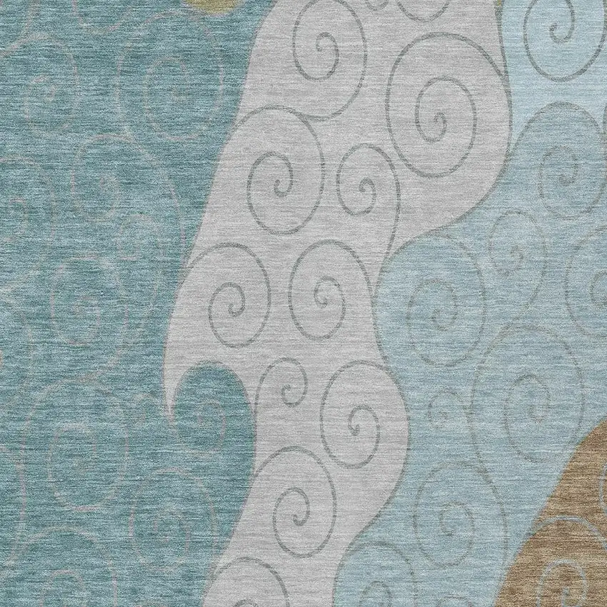 Teal Blue And Aqua Abstract Washable Indoor Outdoor Area Rug Photo 2