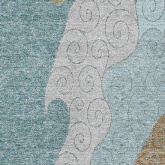 Teal Blue And Aqua Abstract Washable Indoor Outdoor Area Rug Photo 2