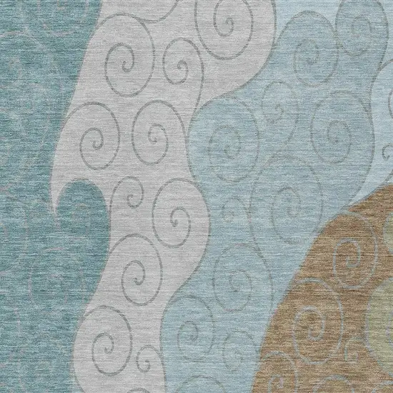 Teal Blue And Aqua Abstract Washable Indoor Outdoor Area Rug Photo 2
