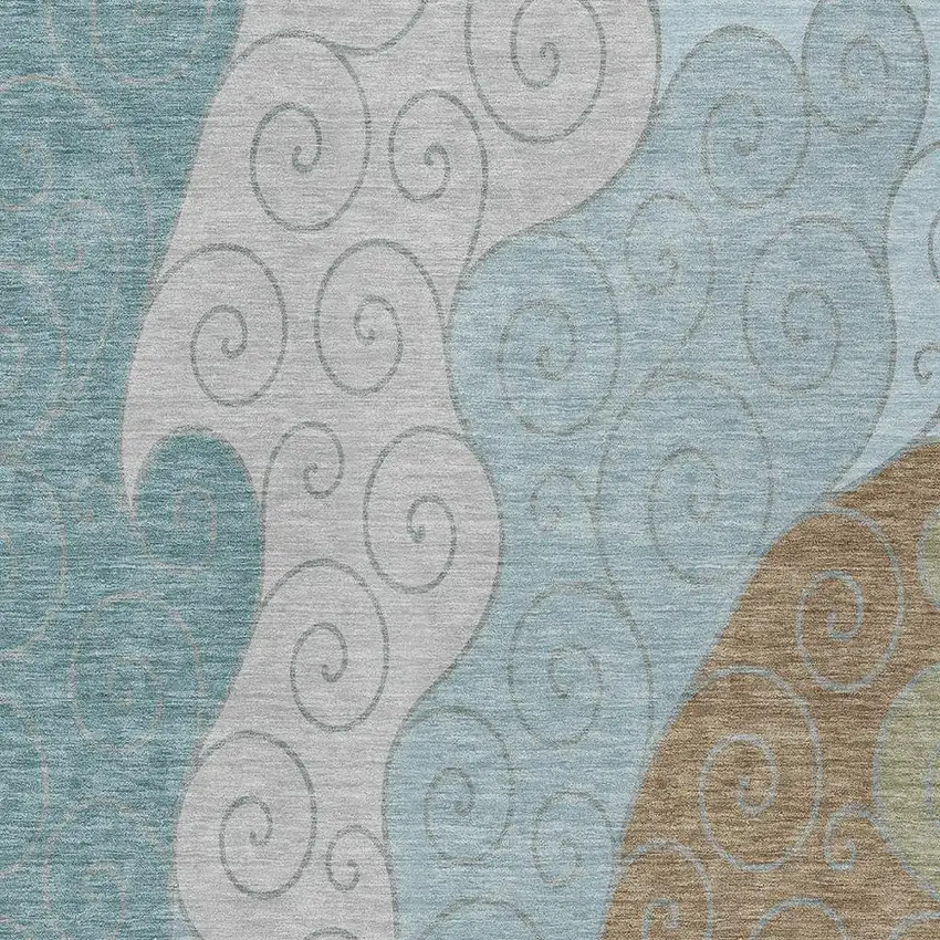 Teal Blue And Aqua Abstract Washable Indoor Outdoor Area Rug Photo 2