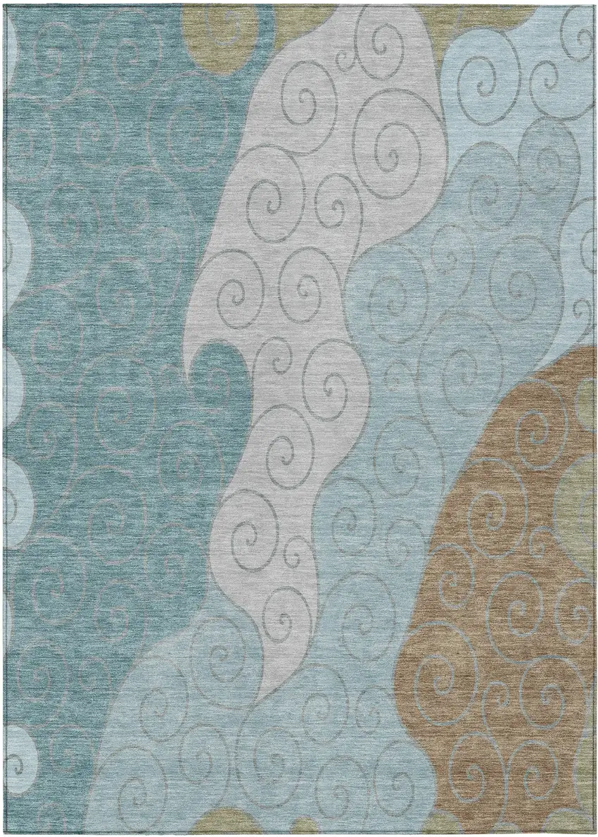 Teal Blue And Aqua Abstract Washable Indoor Outdoor Area Rug Photo 1