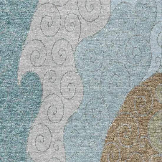 Teal Blue And Aqua Abstract Washable Indoor Outdoor Area Rug Photo 2