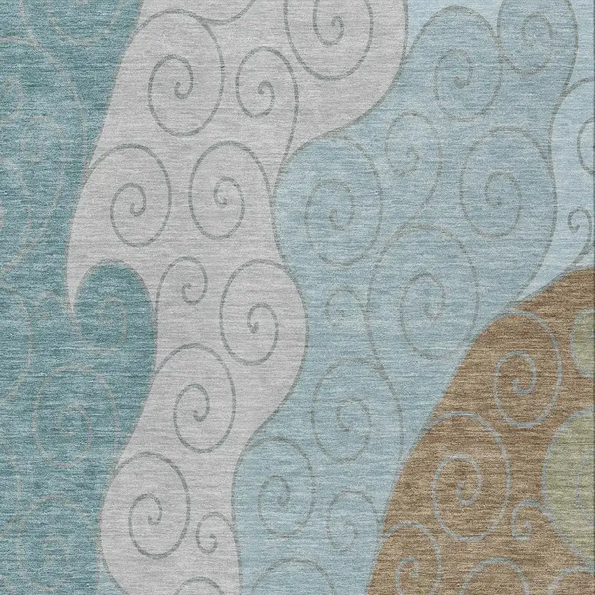 Teal Blue And Aqua Abstract Washable Indoor Outdoor Area Rug Photo 2