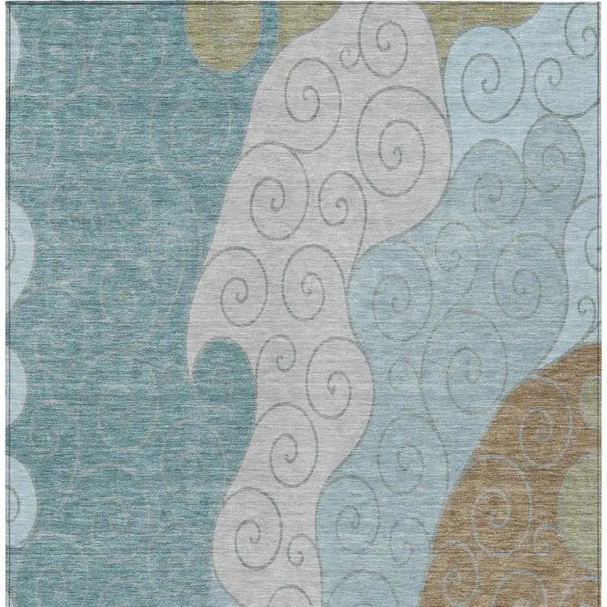 Teal Blue And Aqua Abstract Washable Indoor Outdoor Area Rug Photo 3