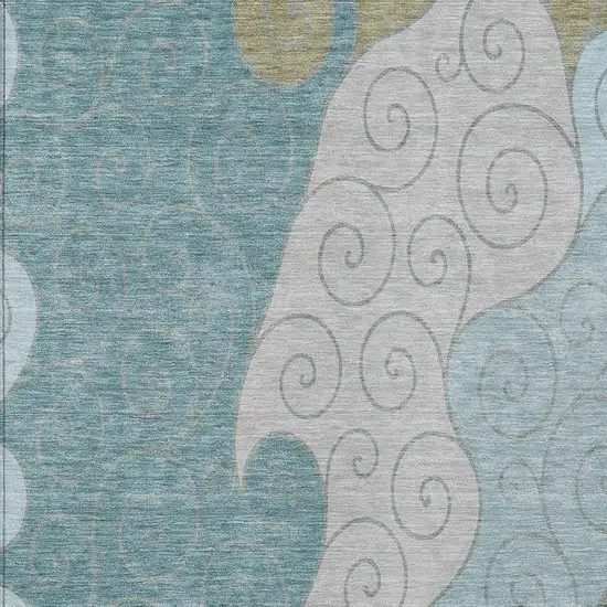 Teal Blue And Aqua Abstract Washable Indoor Outdoor Area Rug Photo 2