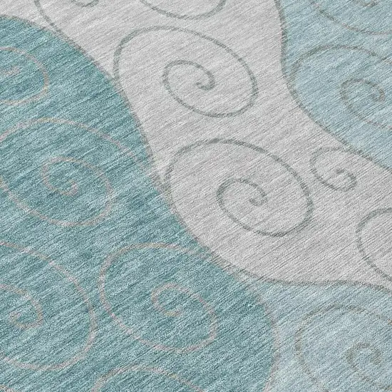 Teal Blue And Aqua Abstract Washable Indoor Outdoor Area Rug Photo 9