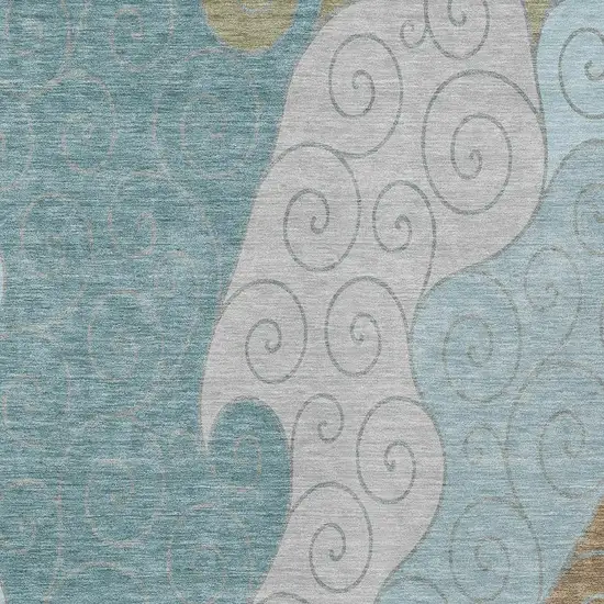 Teal Blue And Aqua Abstract Washable Indoor Outdoor Area Rug Photo 2