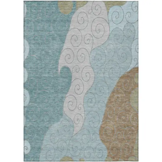 Teal Blue And Aqua Abstract Washable Indoor Outdoor Area Rug Photo 1