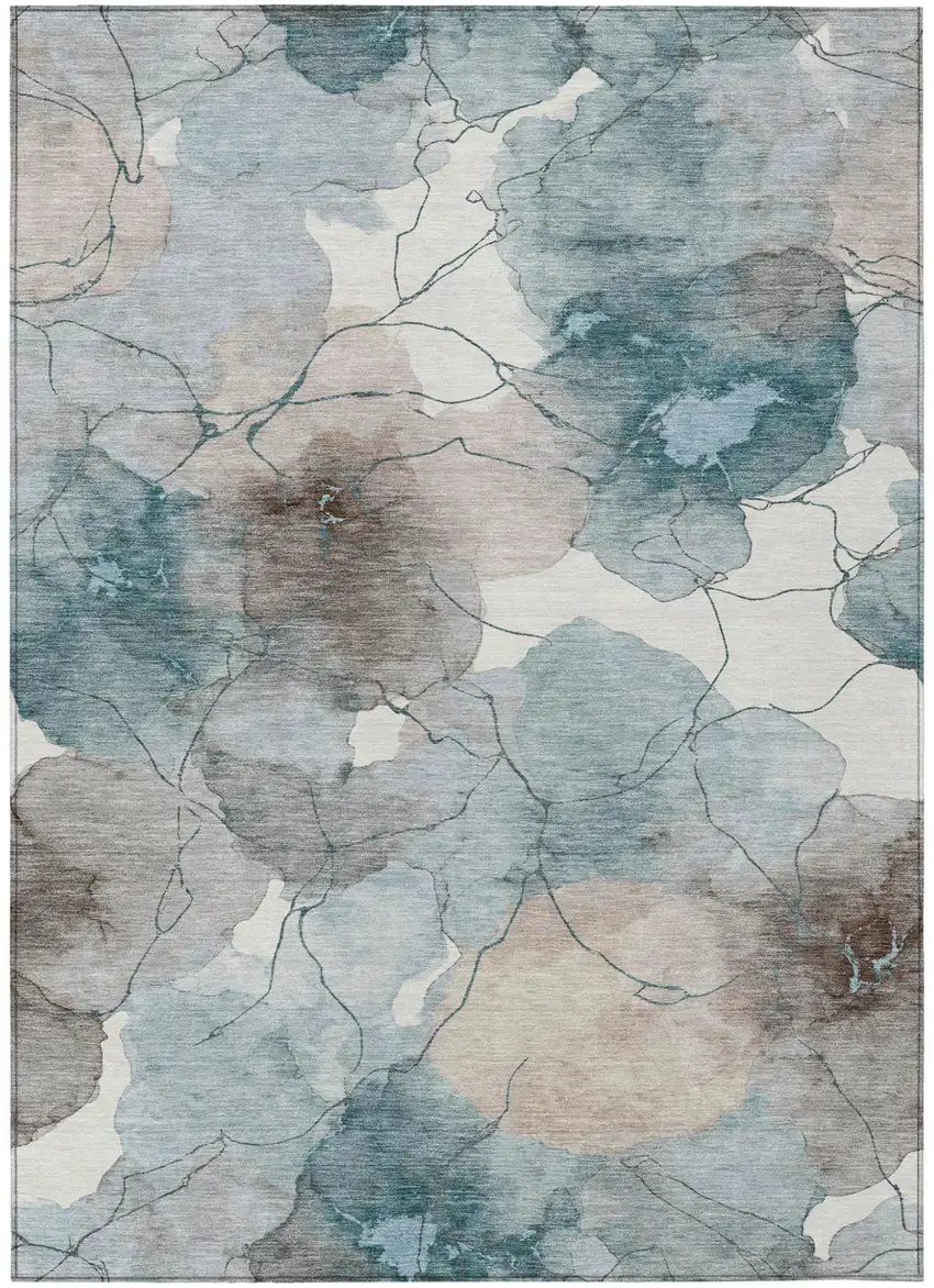 Teal Blue And Aqua Abstract Washable Indoor Outdoor Area Rug Photo 1