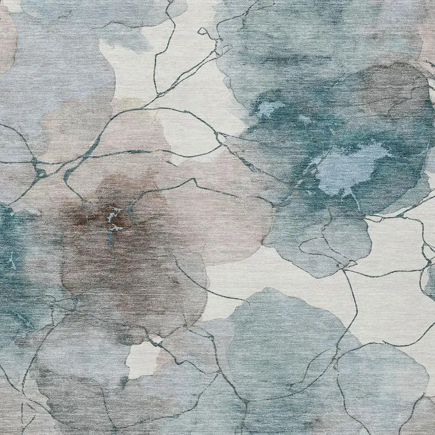 Teal Blue And Aqua Abstract Washable Indoor Outdoor Area Rug Photo 2