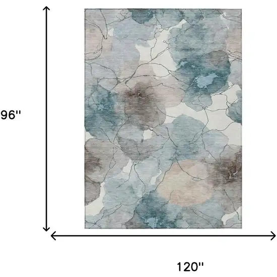 Teal Blue And Aqua Abstract Washable Indoor Outdoor Area Rug Photo 6