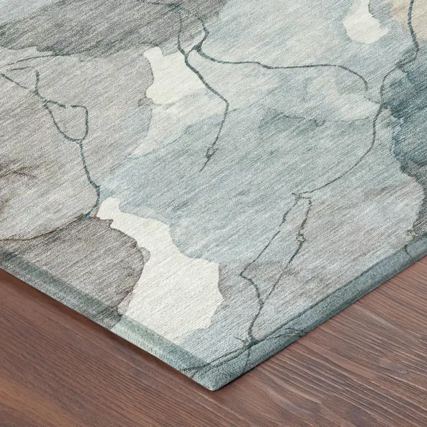 Teal Blue And Aqua Abstract Washable Indoor Outdoor Area Rug Photo 4