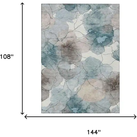 Teal Blue And Aqua Abstract Washable Indoor Outdoor Area Rug Photo 6