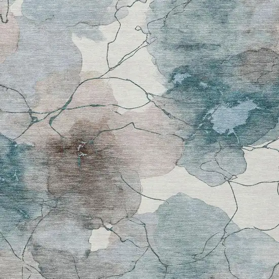 Teal Blue And Aqua Abstract Washable Indoor Outdoor Area Rug Photo 2