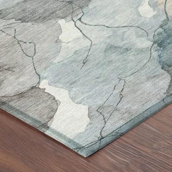 Teal Blue And Aqua Abstract Washable Indoor Outdoor Area Rug Photo 4