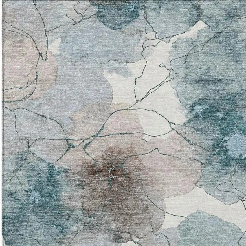 Teal Blue And Aqua Abstract Washable Indoor Outdoor Area Rug Photo 2