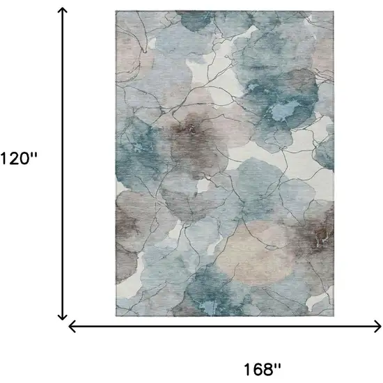 Teal Blue And Aqua Abstract Washable Indoor Outdoor Area Rug Photo 6