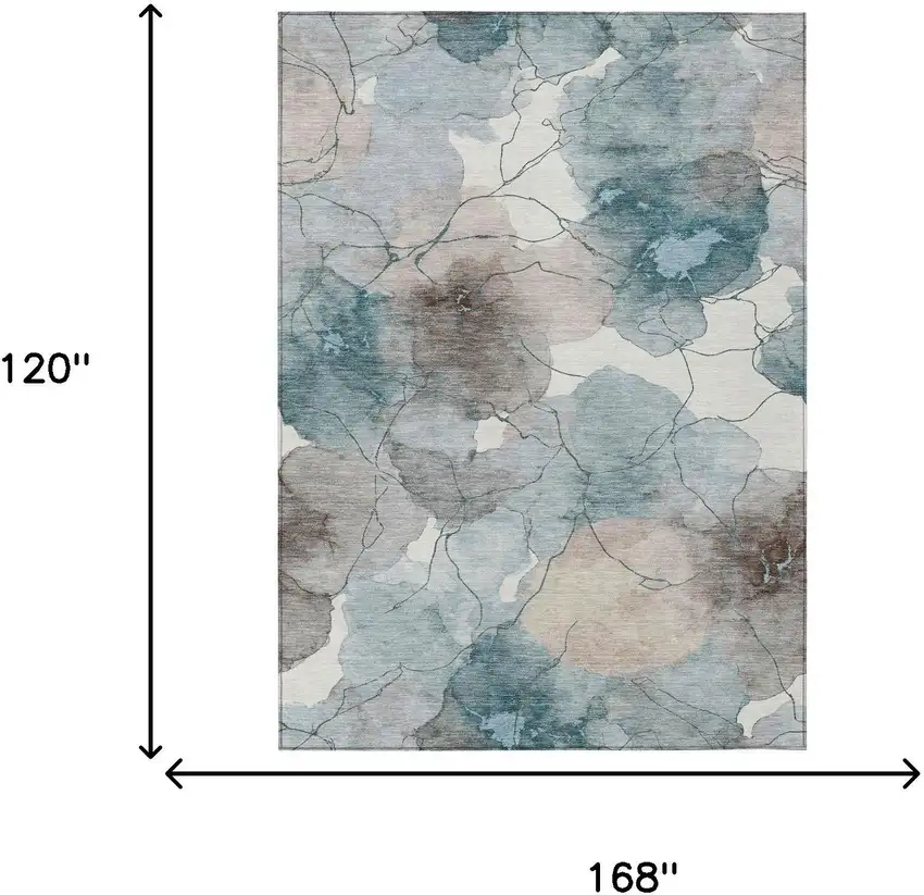 Teal Blue And Aqua Abstract Washable Indoor Outdoor Area Rug Photo 6