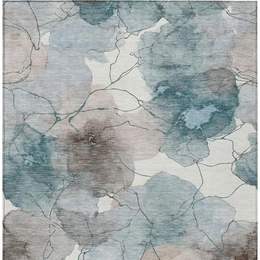 Teal Blue And Aqua Abstract Washable Indoor Outdoor Area Rug Photo 3