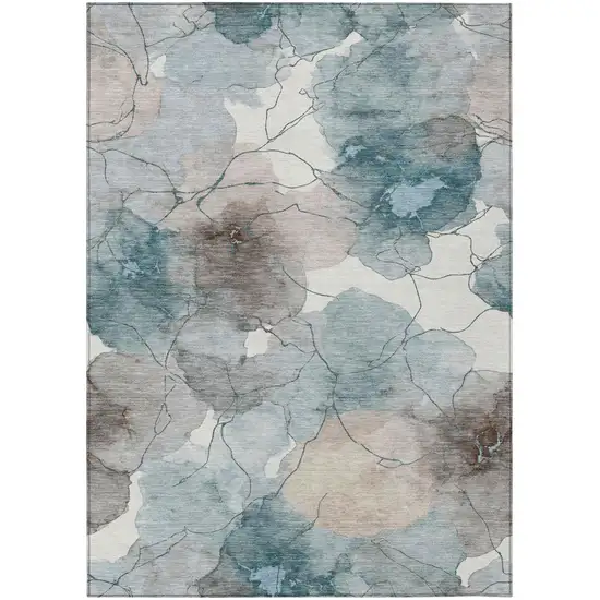 Teal Blue And Aqua Abstract Washable Indoor Outdoor Area Rug Photo 1