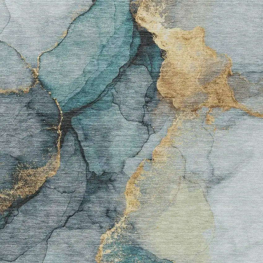 Teal Blue And Aqua Abstract Washable Indoor Outdoor Area Rug Photo 2