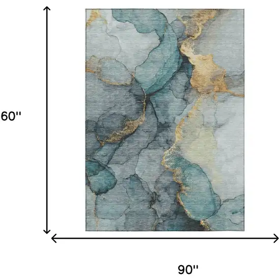 Teal Blue And Aqua Abstract Washable Indoor Outdoor Area Rug Photo 6