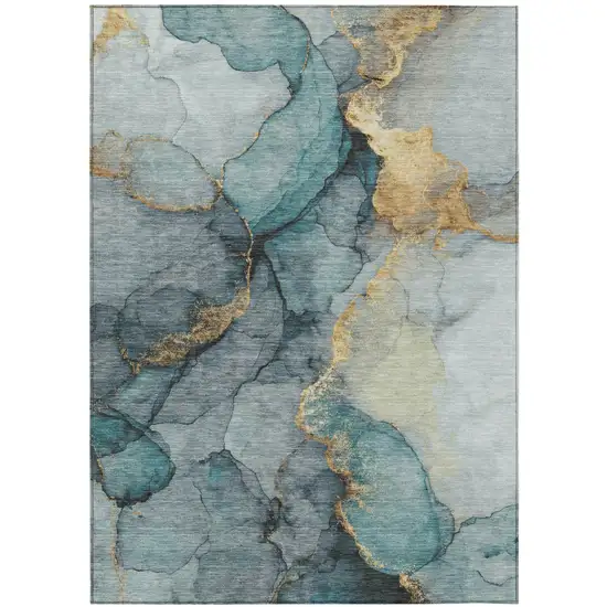 Teal Blue And Aqua Abstract Washable Indoor Outdoor Area Rug Photo 1