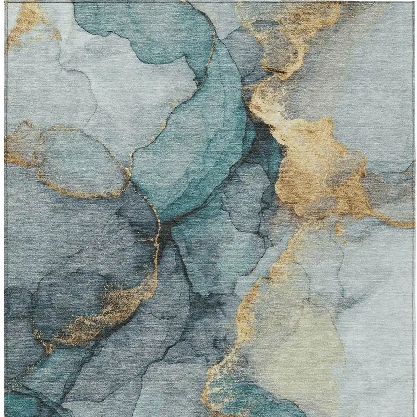 Teal Blue And Aqua Abstract Washable Indoor Outdoor Area Rug Photo 3