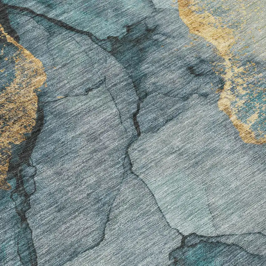 Teal Blue And Aqua Abstract Washable Indoor Outdoor Area Rug Photo 5