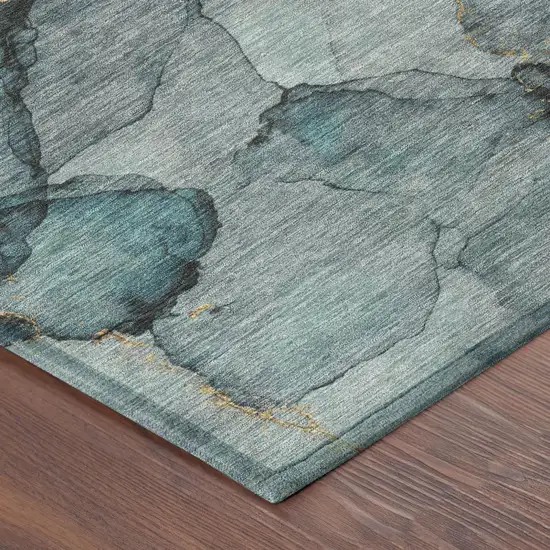 Teal Blue And Aqua Abstract Washable Indoor Outdoor Area Rug Photo 4
