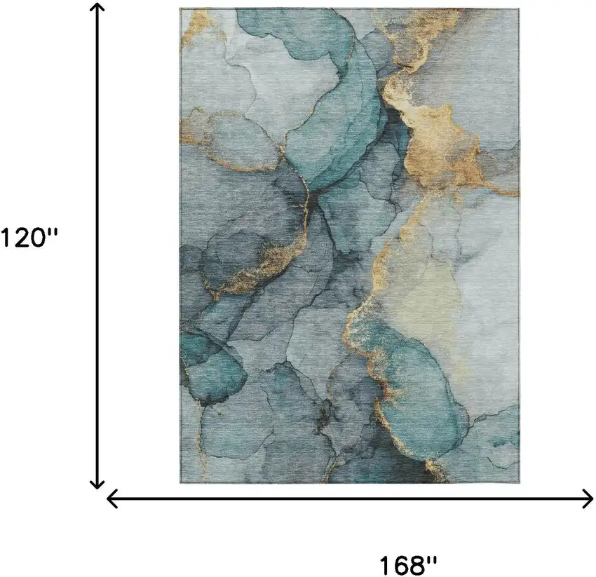 Teal Blue And Aqua Abstract Washable Indoor Outdoor Area Rug Photo 6