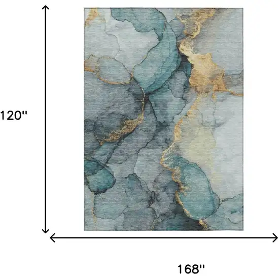 Teal Blue And Aqua Abstract Washable Indoor Outdoor Area Rug Photo 6