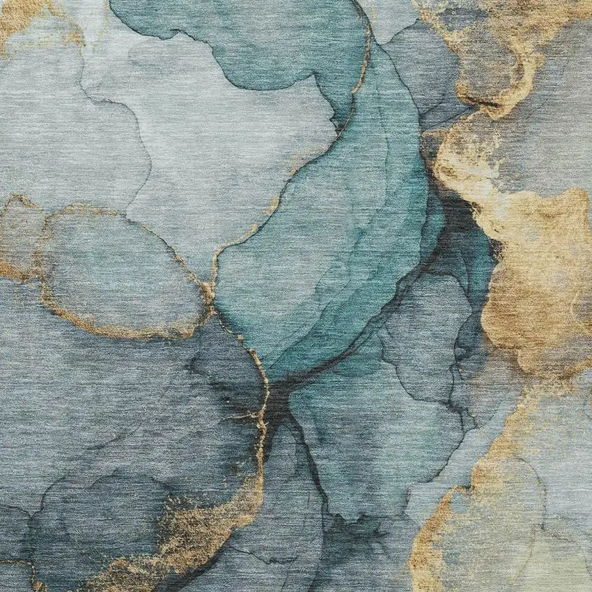 Teal Blue And Aqua Abstract Washable Indoor Outdoor Area Rug Photo 2