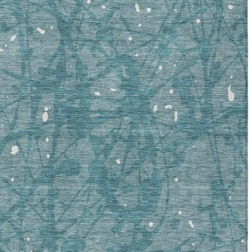 Teal Blue And Aqua Abstract Washable Indoor Outdoor Area Rug Photo 2