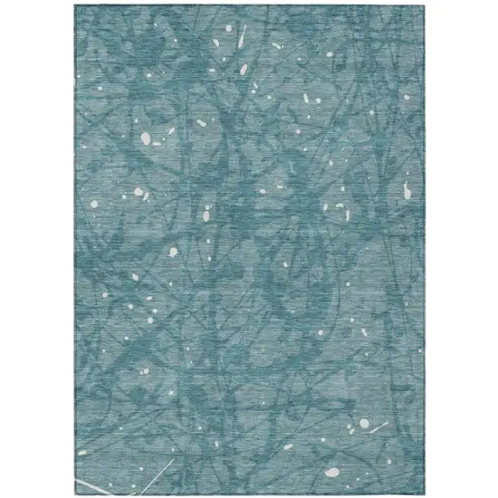 Teal Blue And Aqua Abstract Washable Indoor Outdoor Area Rug Photo 1